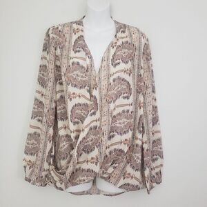 Calypso St. Barth Silk Top Surplice Paisley Print Cream Small Boho Flowy